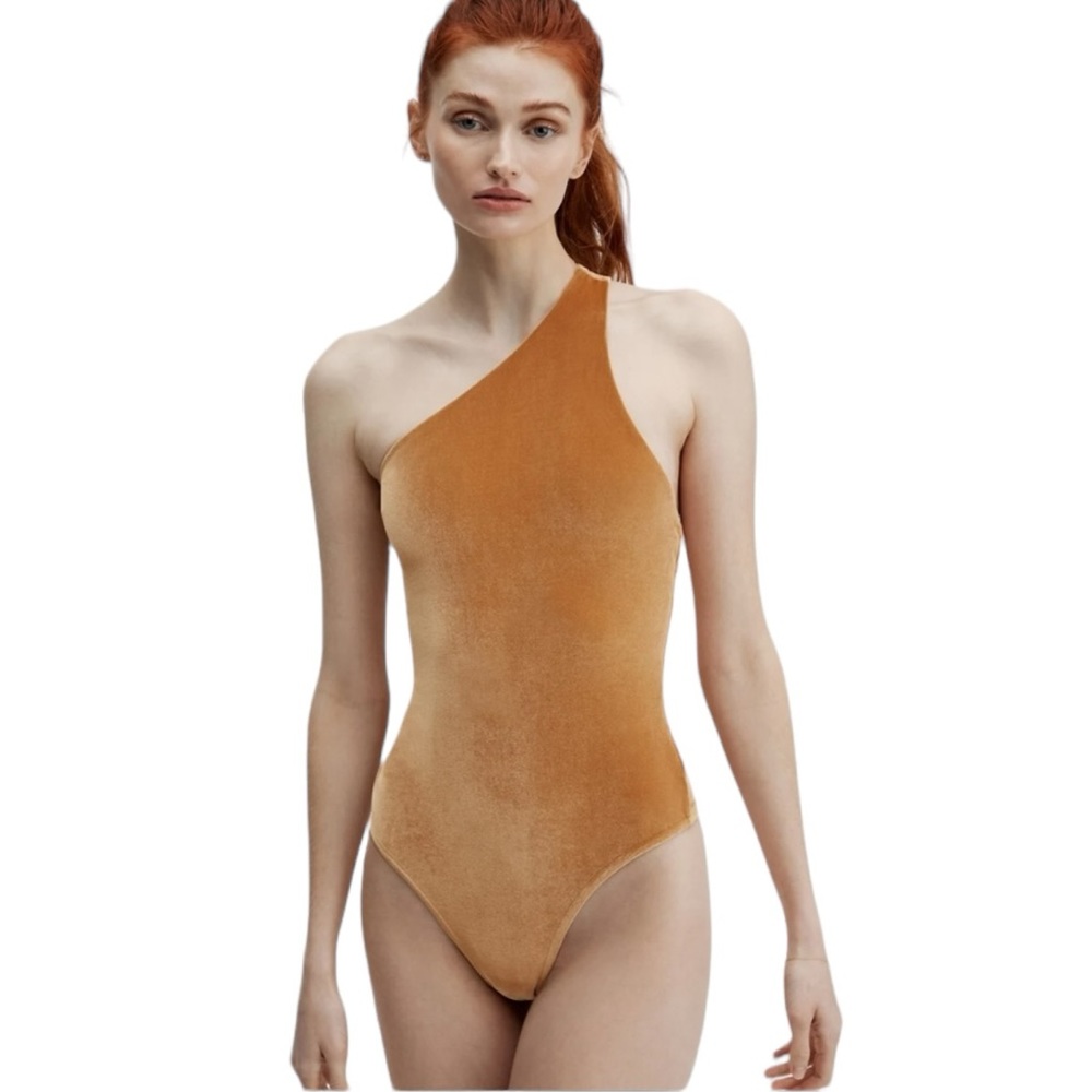 Fabletics “Gigi” Velour One Shoulder Thong Bodysuit (H) NWT